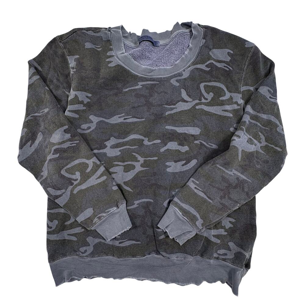 Stateside Distressed Camo Sweatshirt Women's L Gray Camouflage Athleisure Cozy